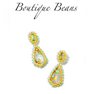 Kendra Scott Beaded Camry Gold Statement Earrings in Iridescent Mix; NWT